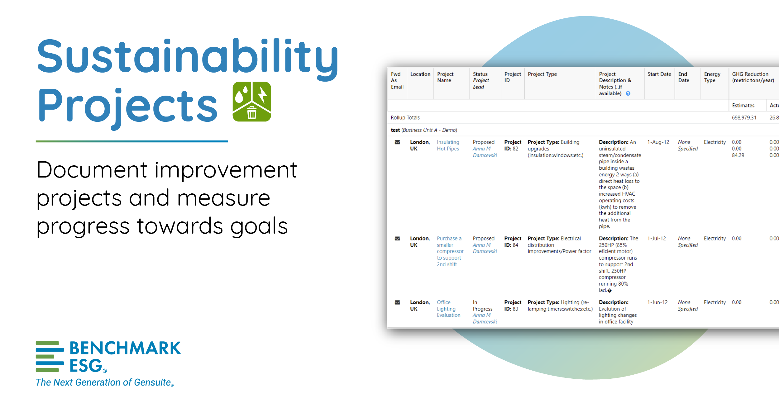 screenshot of Benchmark Gensuite Sustainability